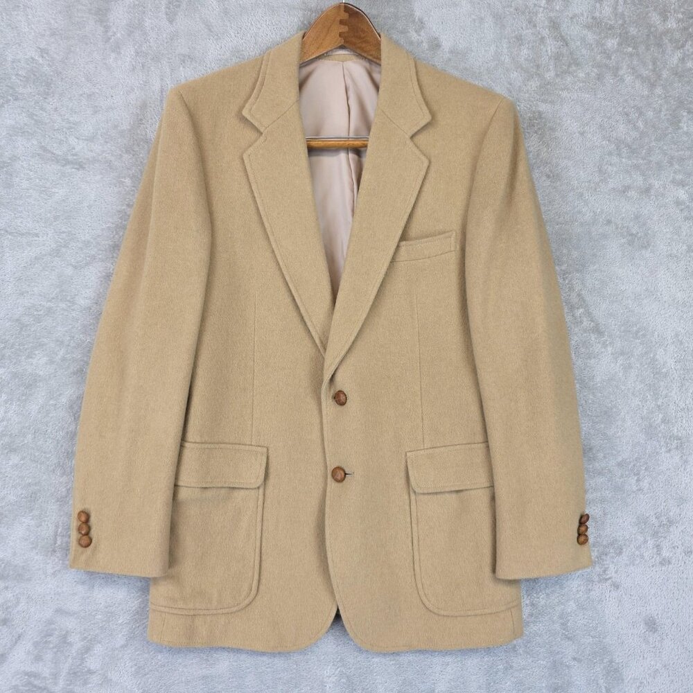 Aldo Rossini Blazer Mens 40R Tan Two Button Sport Coat Jacket Patch Pockets VTG